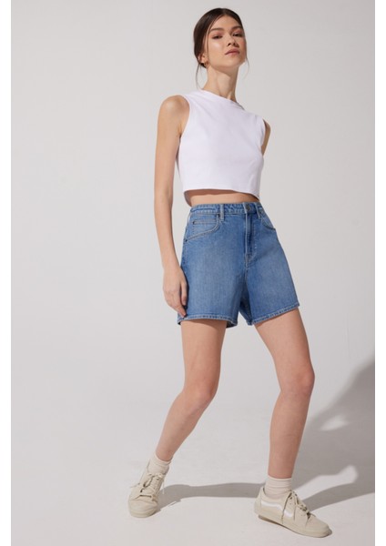 Stella Regular Fit Normal Kesim Yükek Bel Mavi Esnek Jean Kot Şort