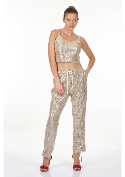 Pullu Crop Pantolon - Gece Partisi Şıklığı modelleri