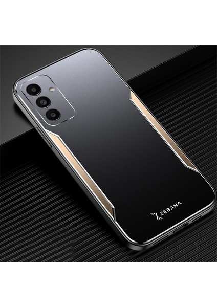 Samsung Galaxy A14 5g Kılıf Zebana Metal Mitras Kılıf (Silikon Kenar) Gold