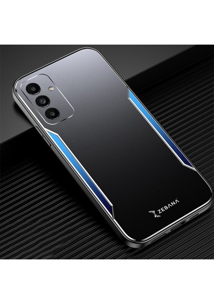 Samsung Galaxy A14 5g Kılıf Zebana Metal Mitras Kılıf (Silikon Kenar) Mavi