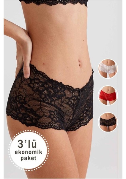 2132 Lace Short 3'lü Eko Paket