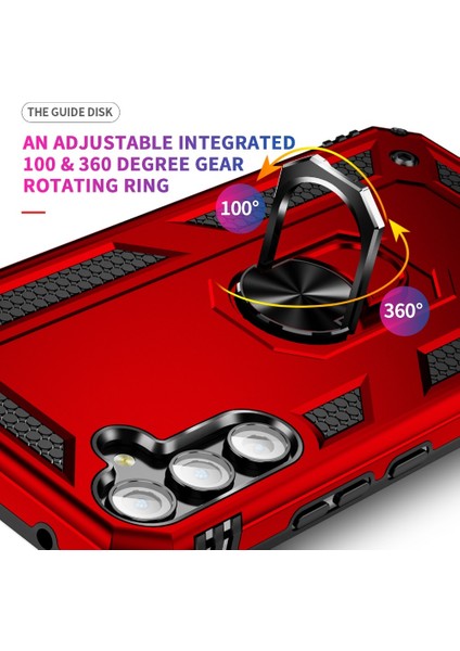 Samsung Galaxy A14 Kılıf Vega Sert Silikon Tank Standlı Yüzüklü Mıknatıslı Kırmızı modelleri