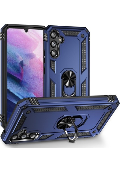 Casestreet Samsung Galaxy A14 Kılıf Vega Sert Silikon Tank Standlı Yüzüklü Mıknatıslı Lacivert
