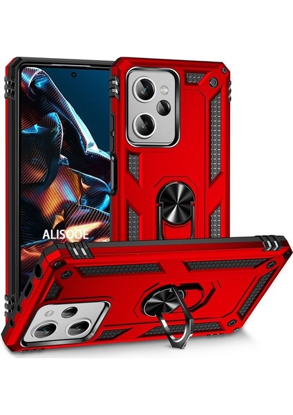 Casestreet Xiaomi Poco X5 Pro 5g Kılıf Vega Tank Koruma Standlı Yüzüklü Mıknatıslı Kırmızı