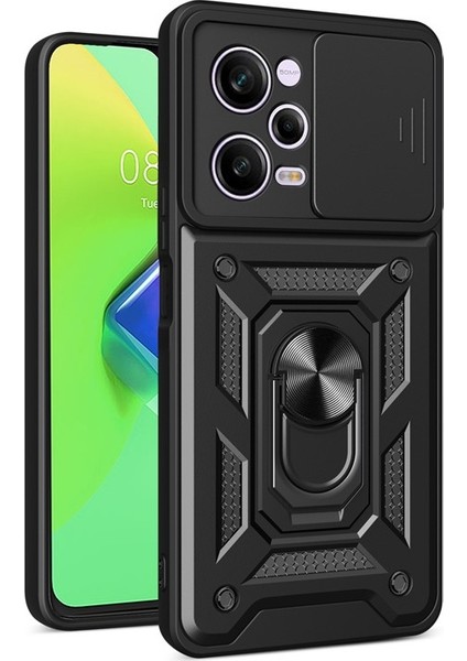 Casestreet Xiaomi Poco X5 5g Kılıf Sert Silikon Tank Aramid Sürgülü Vega Yüzüklü Siyah