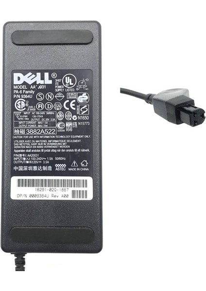 20 Volt 4.5 Amper Dell Uyumlu Adaptör 20 Volt 4.5 Amper 3 Pin Adaptör Dell Adaptör