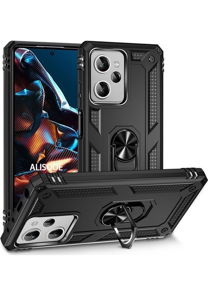 Xiaomi Poco X5 Pro 5g Kılıf Vega Tank Koruma Standlı Yüzüklü Mıknatıslı Siyah