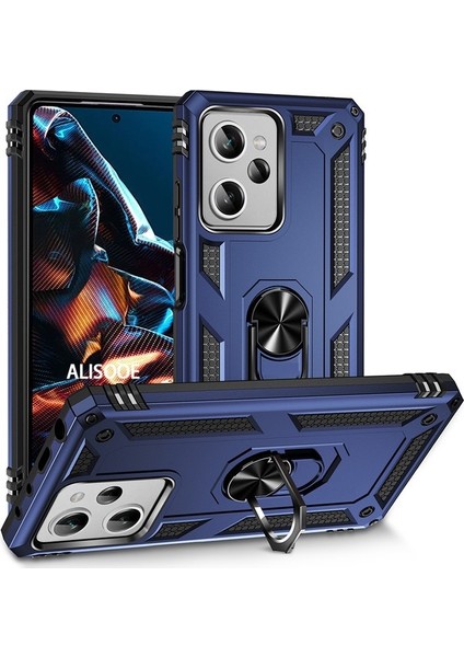 Xiaomi Poco X5 Pro 5g Kılıf Vega Tank Koruma Standlı Yüzüklü Mıknatıslı Lacivert
