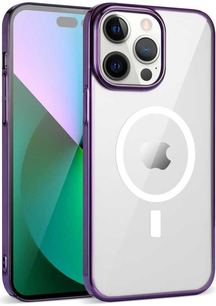 Apple iPhone 14 Pro Max Kılıf Pixel Magsafeli Sert Plastik Rubber Kapak Mor