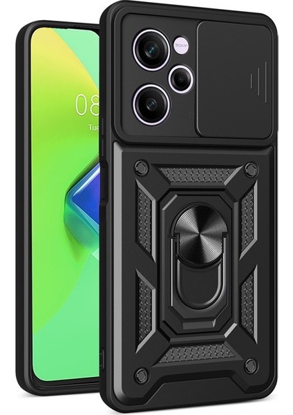 Xiaomi Poco X5 Pro 5g Kılıf Sert Silikon Tank Aramid Sürgülü Vega Yüzüklü Siyah