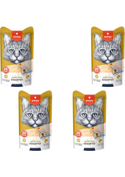 Karışık 8 Lezzetli Krema Kedi Ödülü 25X14 gr x 4 Adet