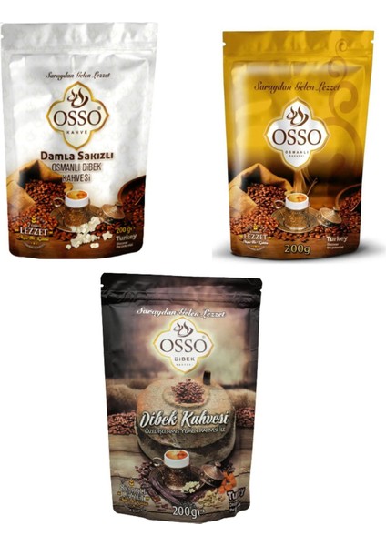 Osmanlı Kahvesi 200 gr + Dibek Kahvesi 200 gr + Damla Sakızlı Kahvesi 200 gr