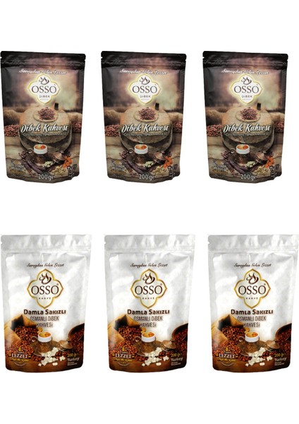 Dibek Kahvesi 200 gr x 3 Adet + Damla Sakızlı Kahvesi 200 gr x 3 Adet