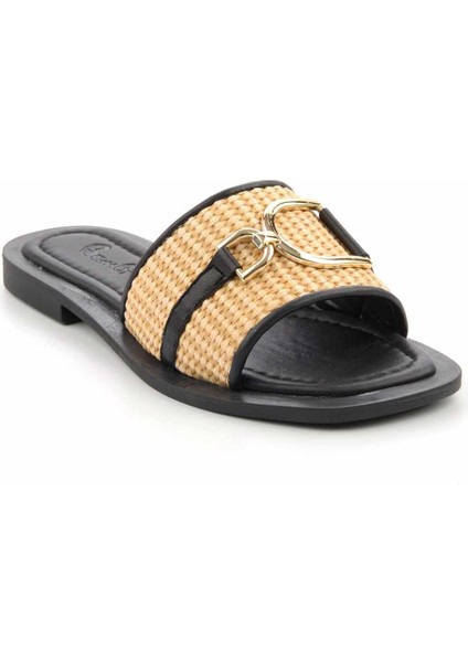 Bej Siyah Hasır Kadın Terlik K04826051628 modelleri