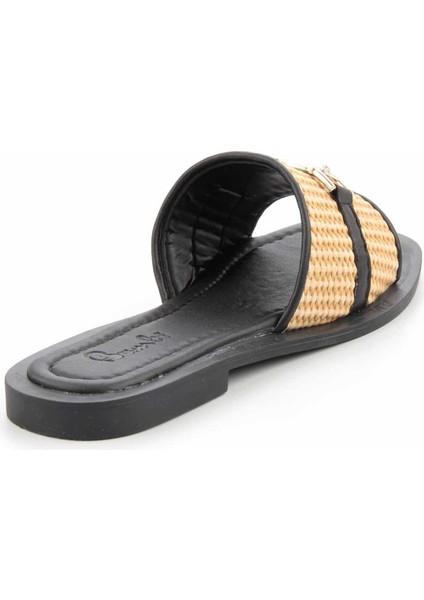 Bej Siyah Hasır Kadın Terlik K04826051628 fırsatları