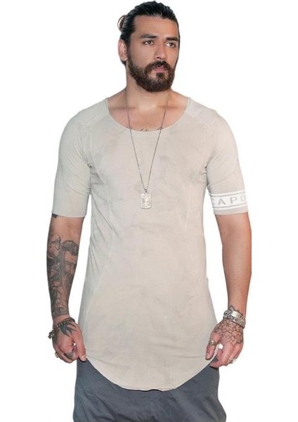 Erkek Kısa Kol Batik Desen Uzun T-Shirt