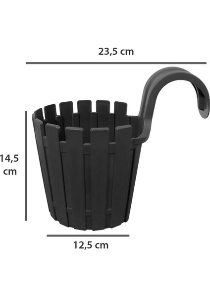 Akasya Tekli Kolay Askı 1,5 Litre Antrasit Gri Askılı Balkon Küpeşte Saksısı Plastik Çit Saksı 15CM