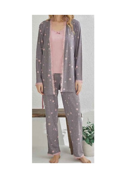 Bayan 3lü Sabahlıklı Pijama Takımı 23175