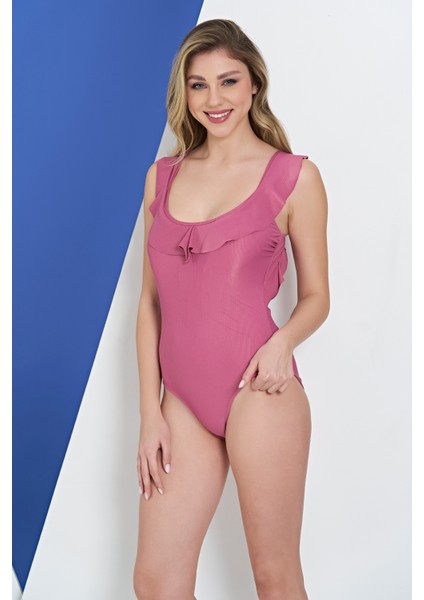 Rukomayo Pembe Fırfırlı Lycra Kumaş Mayo