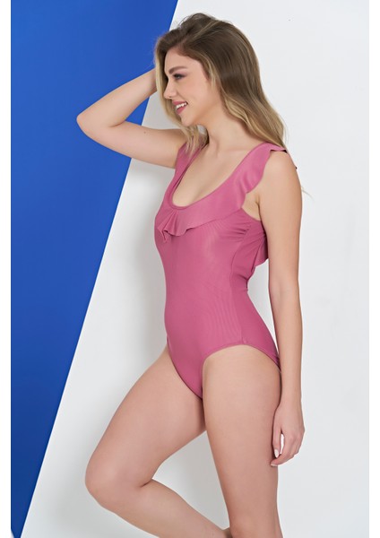 Rukomayo Pembe Fırfırlı Lycra Kumaş Mayo