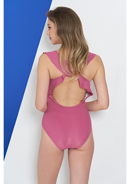 Rukomayo Pembe Fırfırlı Lycra Kumaş Mayo