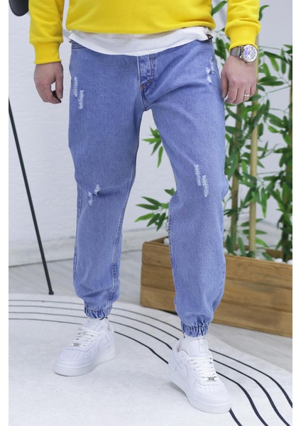 Erkek Lastikli Boyfriend Kot Pantolon Pamuk Mavi Renk fiyatları