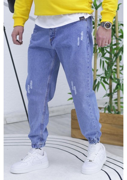 Erkek Lastikli Boyfriend Kot Pantolon Pamuk Mavi Renk modelleri