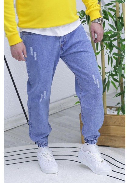 Erkek Lastikli Boyfriend Kot Pantolon Pamuk Mavi Renk indirimleri
