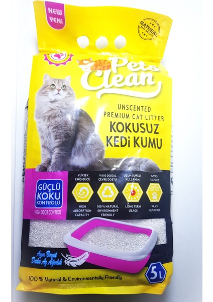 Pets Clean Kedi Kumu Natural Kokusuz 5 Lt