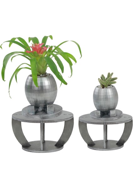 Ahşap Ayaklı Beton Saksı Büyük Boy Set 2 Adet Ayaklı Yuvarlak Model