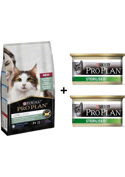 Live Clear Senior Sterilised Hindili Kısırlaştırılmış Yaşlı Kedi Maması 1,4 kg + 2 Adet Pro Plan Somonlu Kısır Kedi Konservesi 85 gr