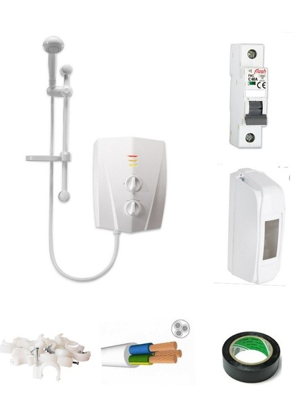 Banyo Tipi Elektrikli Şofben V1200 4 mt Kablolu Tam Takım Set ( Montaj Hariç )