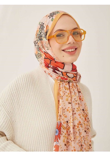 Yamalı Çiçek Desen Dijital Soft Şal-Hardal