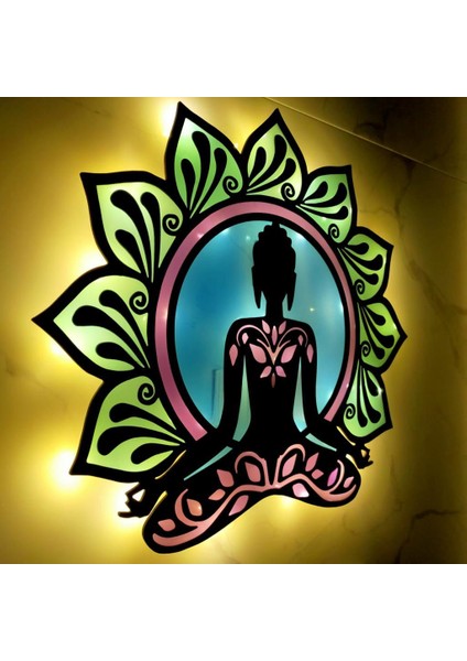 Epoksili Meditasyon Yoga Buda Figürlü Duvar Dekorlu Gece Lambası modelleri