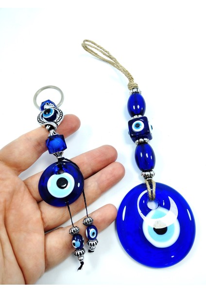 Nazar Boncuğu Duvar Dekoru + Anahtarlık Cam El Yapımı Hediyelik Set