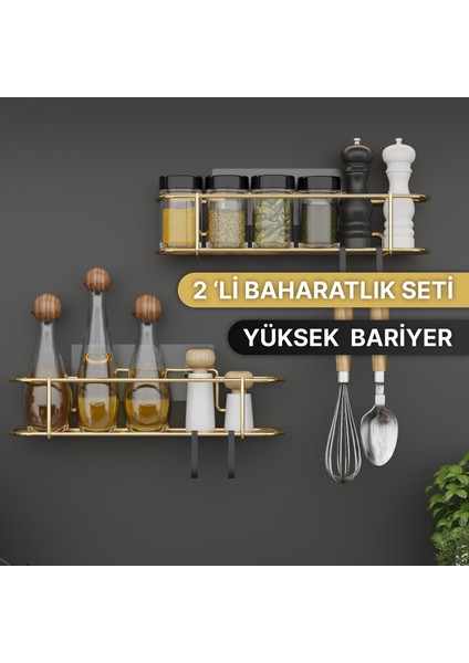 Baharatlık Lüks Metal Gold Mutfak Rafı Yapışkanlı Kancalı Şık Tasarım Tuzluk Askılık fiyatları
