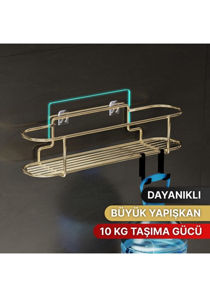 Baharatlık Lüks Metal Gold Mutfak Rafı Yapışkanlı Kancalı Şık Tasarım Tuzluk Askılık fırsatları