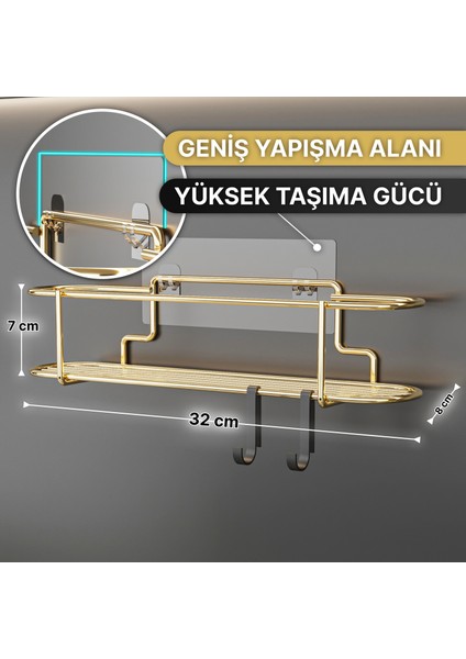 Baharatlık Lüks Metal Gold Mutfak Rafı Yapışkanlı Kancalı Şık Tasarım Tuzluk Askılık indirimleri