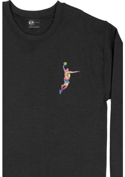 Renkli Basketbolcu Cep Tasarım Baskılı Sweatshirt