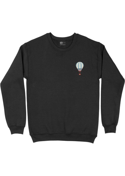 Mavi Uçan Balon Cep Tasarım Baskılı Sweatshirt