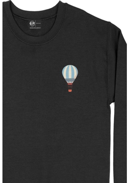 Mavi Uçan Balon Cep Tasarım Baskılı Sweatshirt