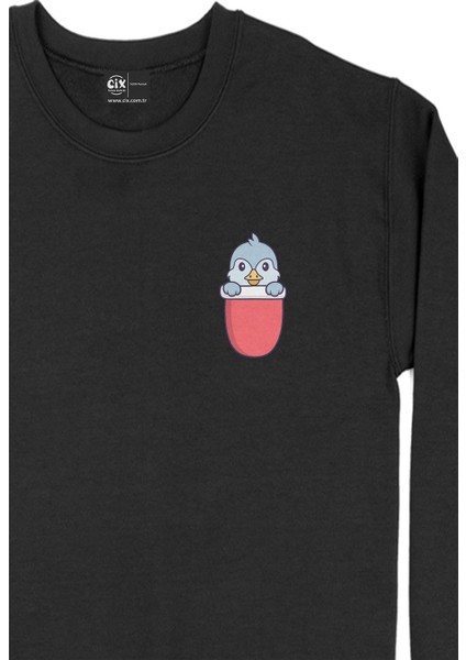 Sevimli Penguen Cep Tasarım Baskılı Sweatshirt