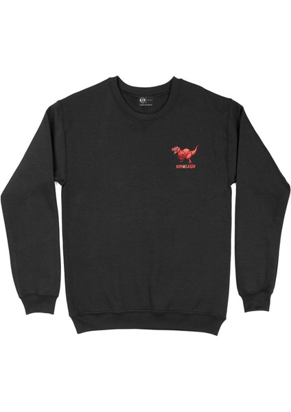 Dinozor Park Kırmızı Cep Tasarım Baskılı Sweatshirt