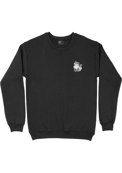 Sevimli Kedi Cep Tasarım Baskılı Sweatshirt