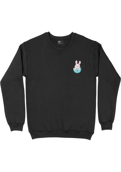 Sevimli Tavşan Cep Tasarım Baskılı Sweatshirt