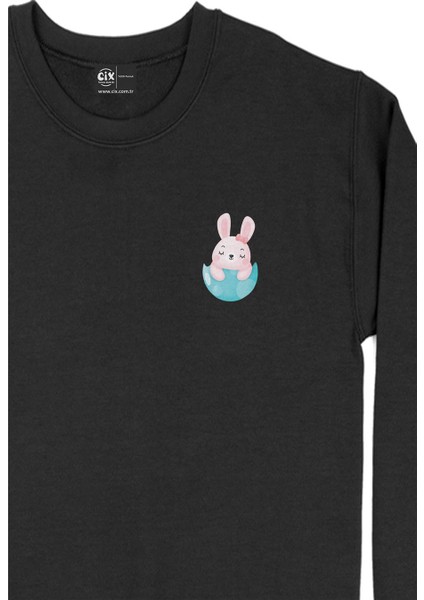 Sevimli Tavşan Cep Tasarım Baskılı Sweatshirt