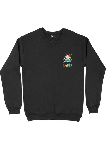 Gaymer Kedi Oyuncu Gamer Cep Tasarım Baskılı Sweatshirt
