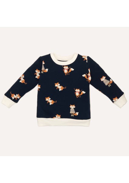 Tilki Desenli Lacivert Bebek Sweatshirt