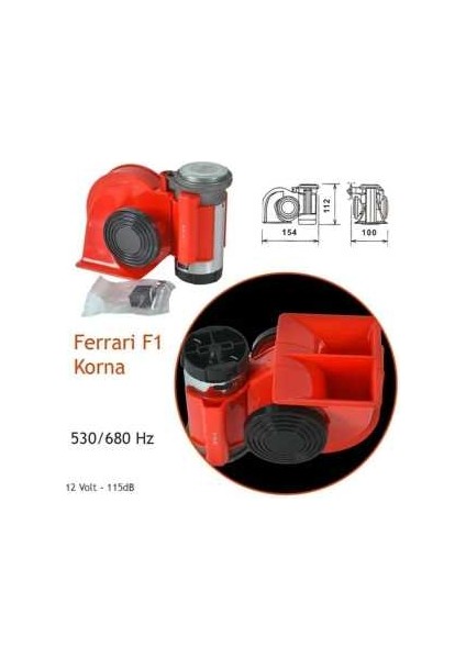 Ferrari Korna Kırmızı 12V 2 Yıl Garantili Kompresörlü F1 Korna