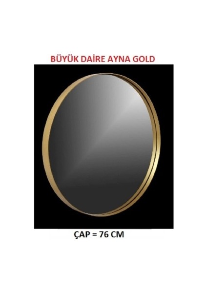 Metal Çerçeveli Dekoratif Duvar Aynası ( Büyük Daire Ayna Gold)